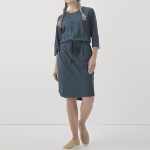 NWT Pact Organic Cotton Women's Relaxed Tie Waist Dress Small in Ore (Blue)